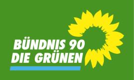 Logo von Bündnis 90/Die Grünen mit gelber Sonnenblume auf grünem Hintergrund.